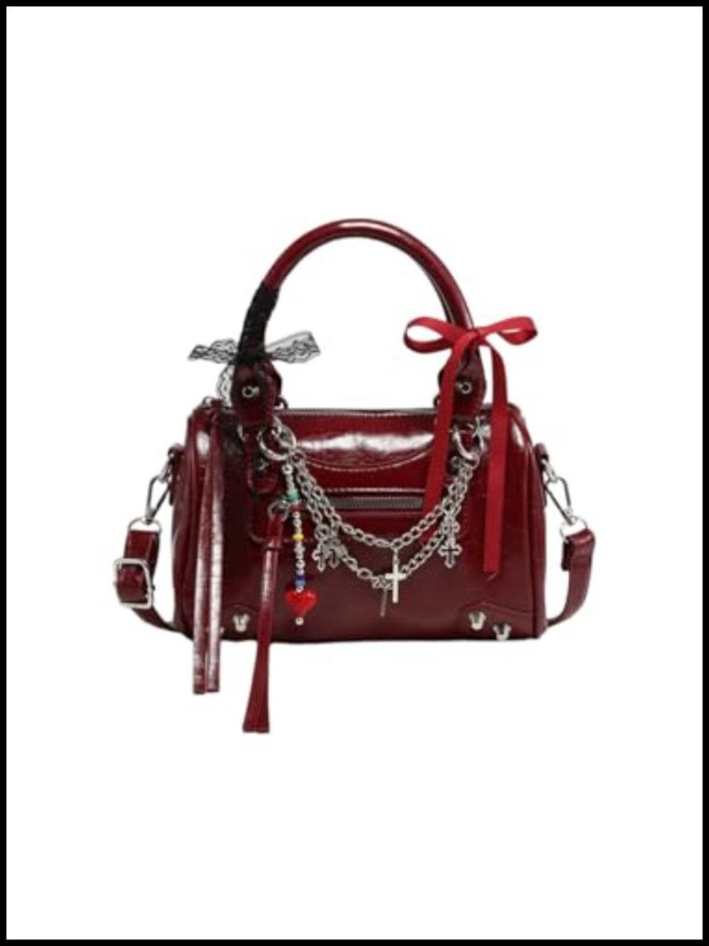 Y2K Bowknot Beaded Chain Crossbody Handbag with Rivets - PU Leather Satchel
